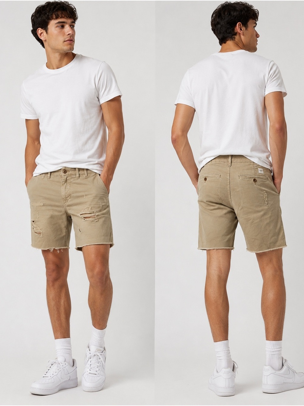 American Eagle Outfitters Men’s Distressed Tan Flat Front Shorts